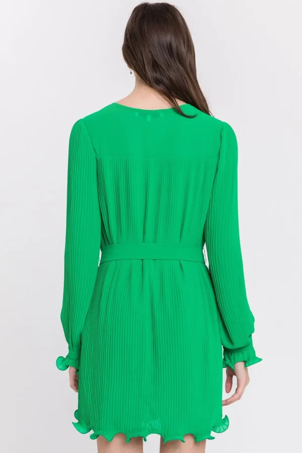 ENDLESS ROSE Tops*- Chiffon Pleated Mini Dress GREEN