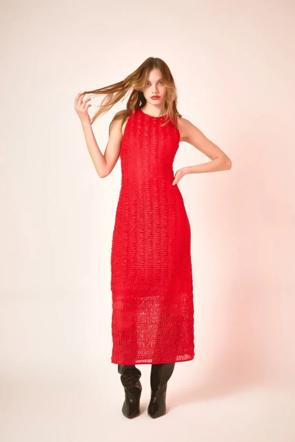 ENDLESS ROSE Tops*- Chloe Textu Sleeveless Maxi Dress RED