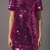 ENDLESS ROSE Tops*- Circle Sequins Mini Dress FUCHSIA