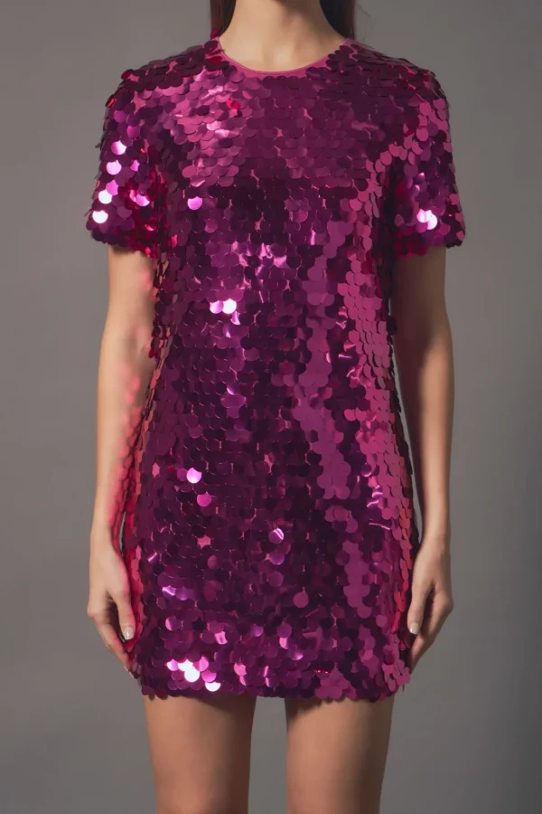 ENDLESS ROSE Tops*- Circle Sequins Mini Dress FUCHSIA