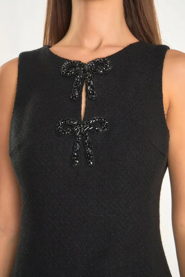 ENDLESS ROSE Tops*- Cleo Bow Embellished Mini Dress BLACK