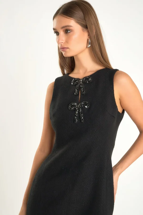 ENDLESS ROSE Tops*- Cleo Bow Embellished Mini Dress BLACK
