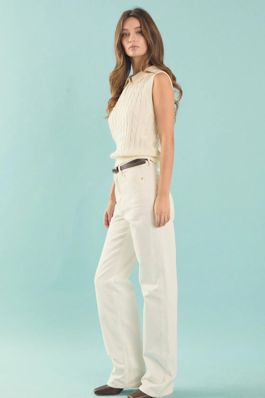 endless_rose__collar_cabl_1.webp ENDLESS ROSE Tops*- Collar Cable Knit Sleeveless Vest IVORY