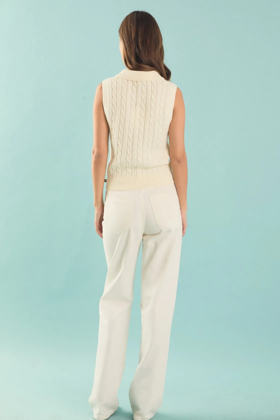 endless_rose__collar_cabl_2.webp ENDLESS ROSE Tops*- Collar Cable Knit Sleeveless Vest IVORY