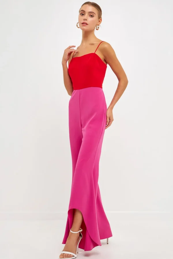 ENDLESS ROSE Tops | One Pieces*- Colorblock Jumpsuit RED/FUCHSIA