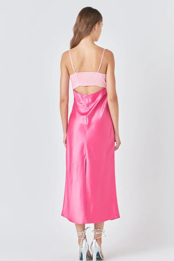 ENDLESS ROSE Tops*- Colorblock Satin Maxi Dress PINKMULTI