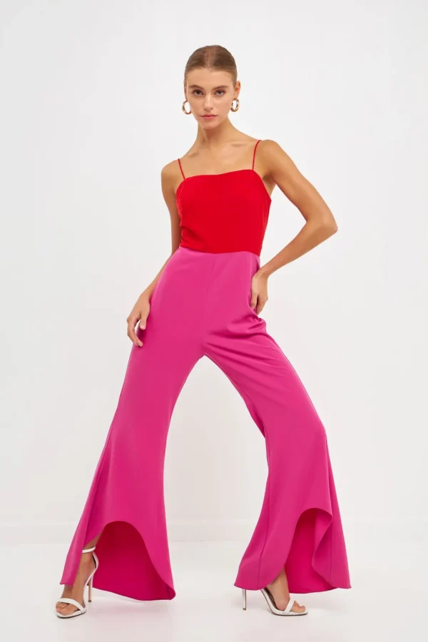 ENDLESS ROSE Tops | One Pieces*- Colorblock Jumpsuit RED/FUCHSIA