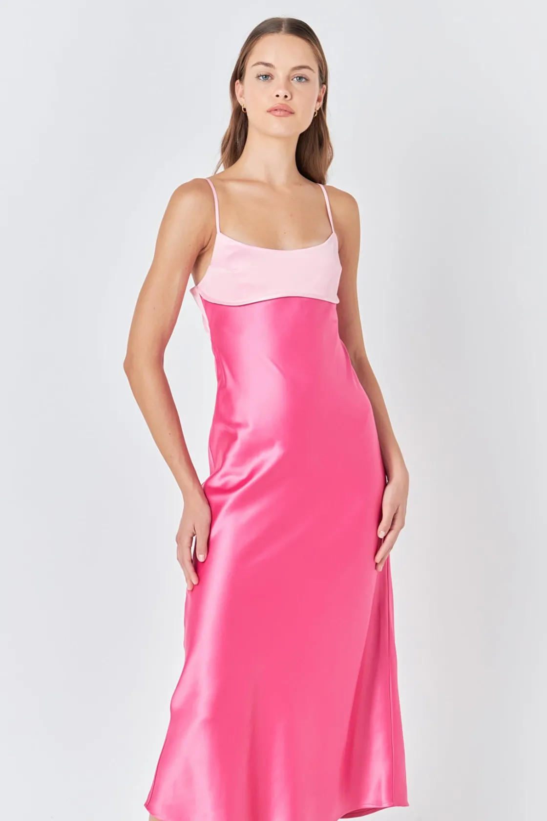 endless_rose__colorblock__3.webp ENDLESS ROSE Tops*- Colorblock Satin Maxi Dress PINKMULTI