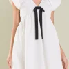 ENDLESS ROSE Tops*- Combo Bow Mini Dress IVORY