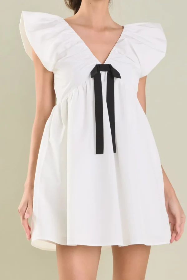 ENDLESS ROSE Tops*- Combo Bow Mini Dress IVORY