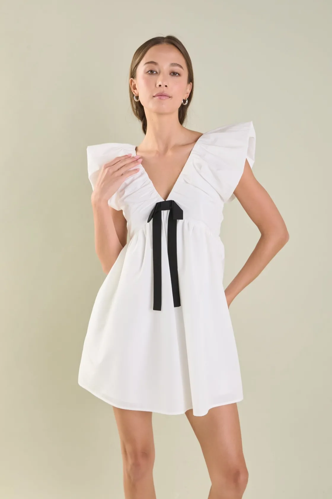 endless_rose__combo_bow_m_3.webp ENDLESS ROSE Tops*- Combo Bow Mini Dress IVORY