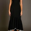 ENDLESS ROSE Tops*- Contrast Binding Flounce Maxi Dress BLACK