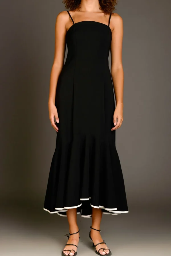 ENDLESS ROSE Tops*- Contrast Binding Flounce Maxi Dress BLACK