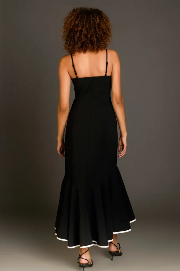 ENDLESS ROSE Tops*- Contrast Binding Flounce Maxi Dress BLACK