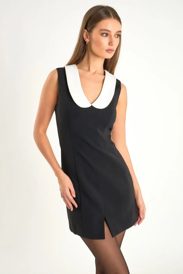 ENDLESS ROSE Tops*- Contrast Shawl Lapel Mini Dress BLACK/WHITE