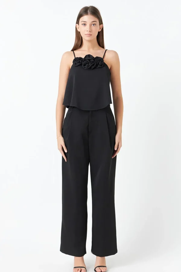 ENDLESS ROSE Tops*- Corsage Bow Flowy Top