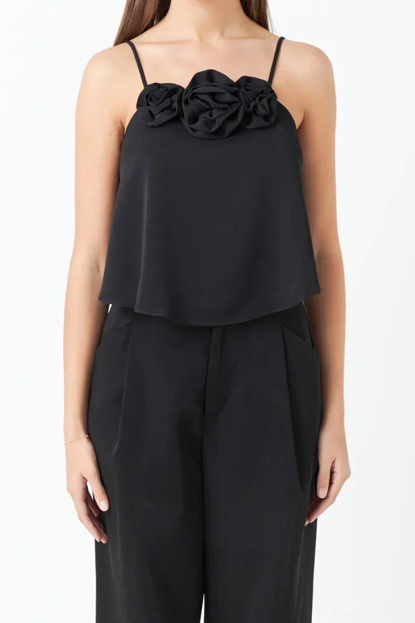 ENDLESS ROSE Tops*- Corsage Bow Flowy Top