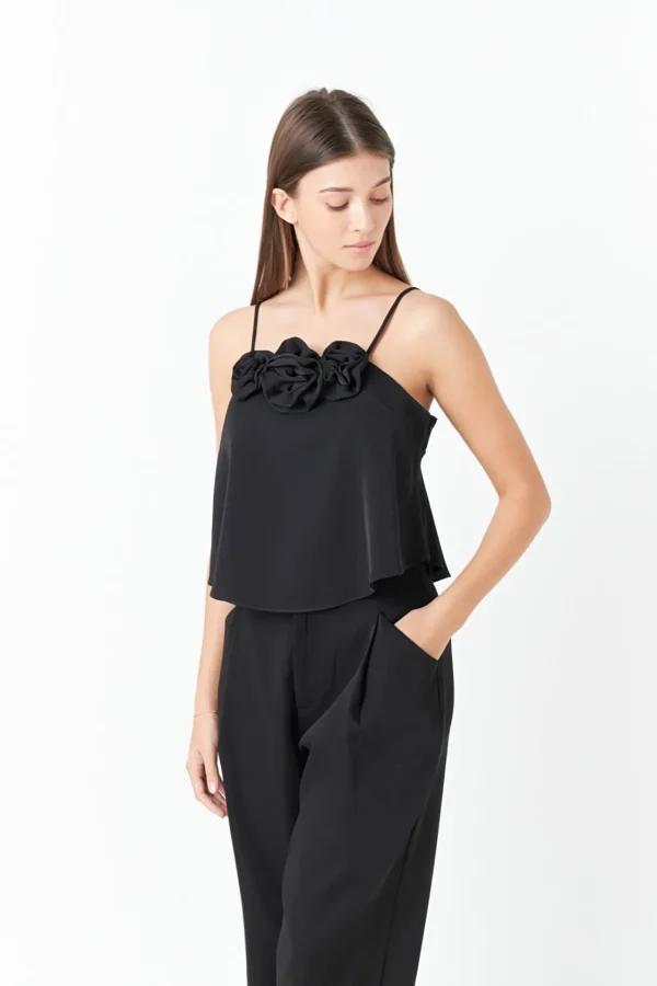 ENDLESS ROSE Tops*- Corsage Bow Flowy Top