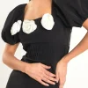 ENDLESS ROSE Tops*- Corsage Puff Sleeve Mini Dress BLACK/WHITE