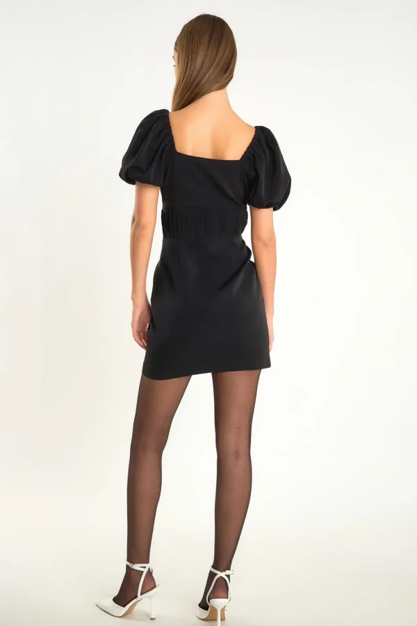 ENDLESS ROSE Tops*- Corsage Puff Sleeve Mini Dress BLACK/WHITE