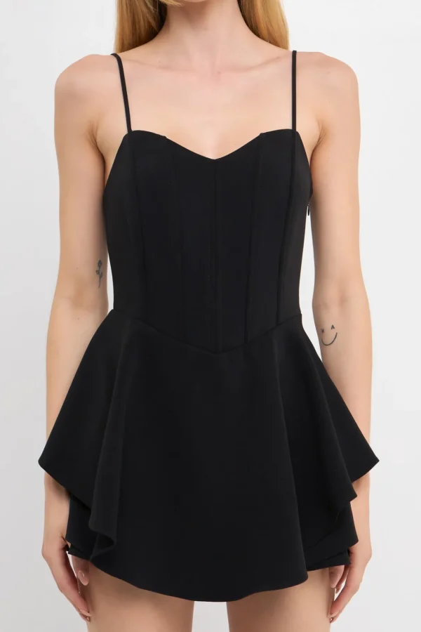 ENDLESS ROSE Tops*- Corset Bustier Ruffled Romper BLACK