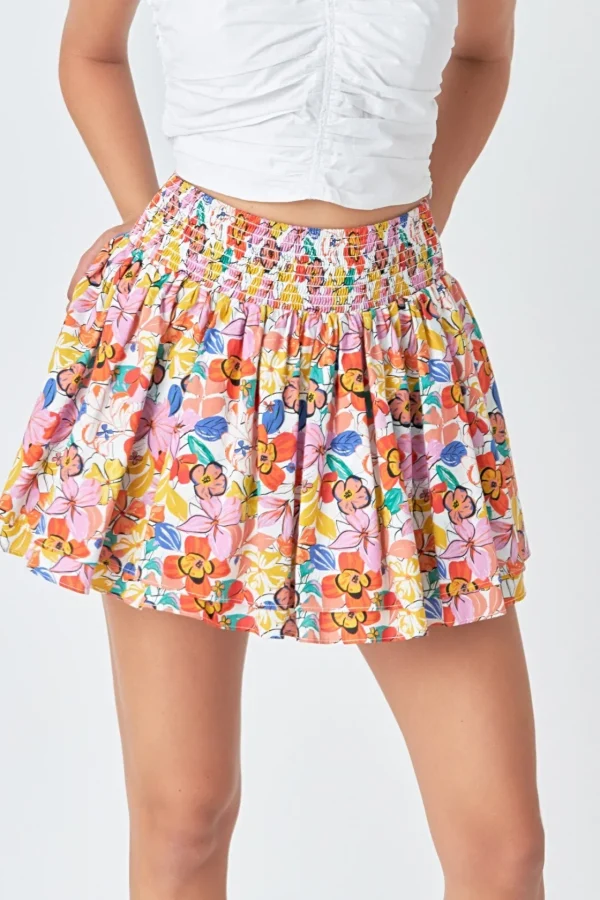 ENDLESS ROSE Tops*- Cotton Floral Print Tiered Mini Skort WHITEMULTI