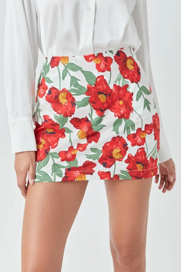 ENDLESS ROSE Tops*- Cotton Floral Print Mini Skort WHITE/RED