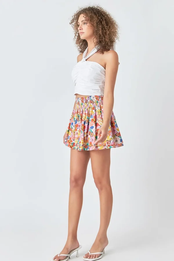 ENDLESS ROSE Tops*- Cotton Floral Print Tiered Mini Skort WHITEMULTI