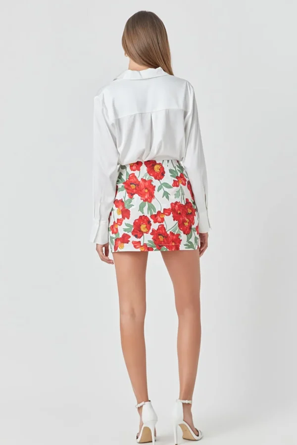 ENDLESS ROSE Tops*- Cotton Floral Print Mini Skort WHITE/RED