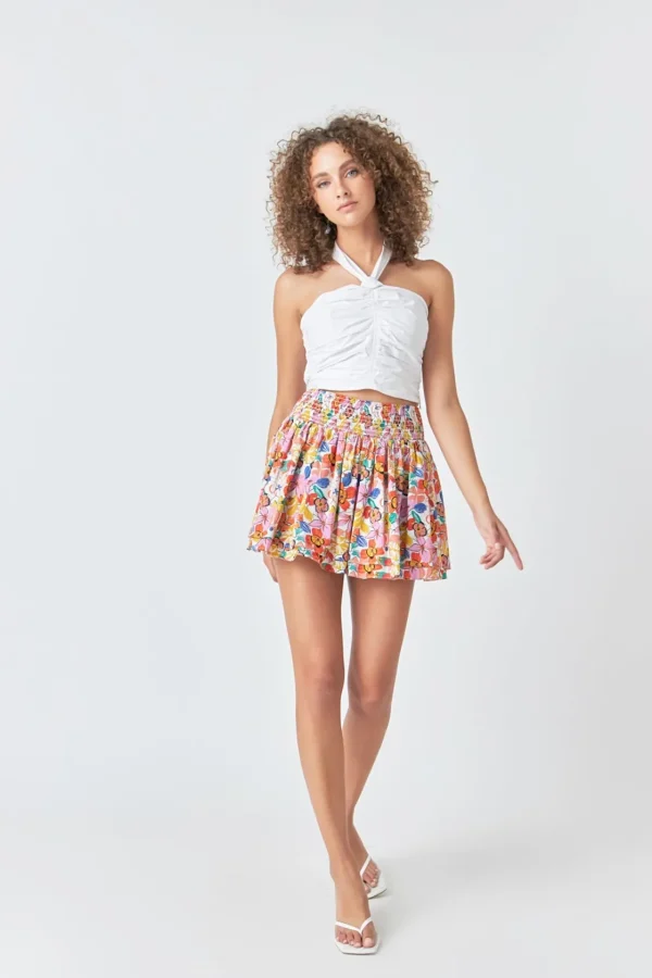ENDLESS ROSE Tops*- Cotton Floral Print Tiered Mini Skort WHITEMULTI