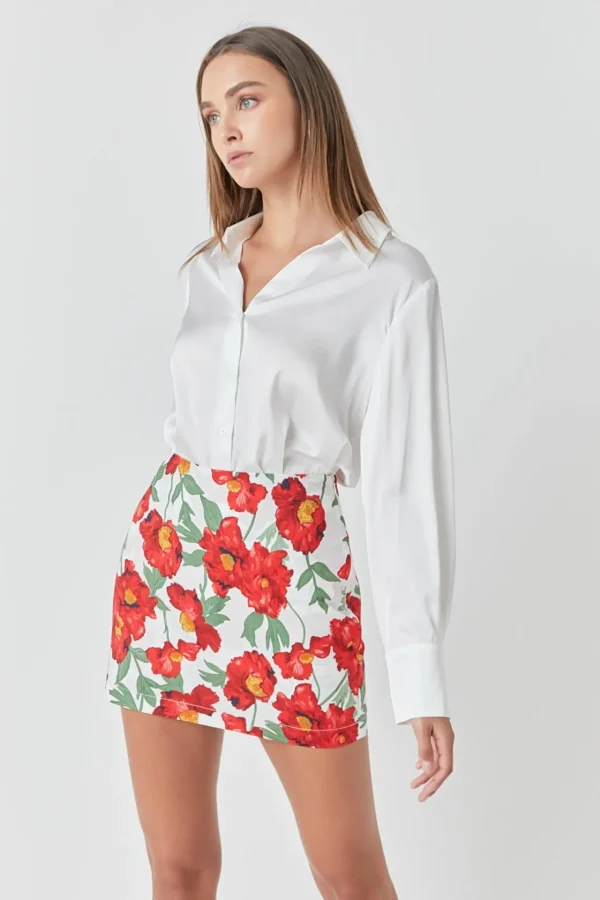 ENDLESS ROSE Tops*- Cotton Floral Print Mini Skort WHITE/RED