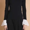 ENDLESS ROSE Tops*- Cotton Sleeve Top BLACK
