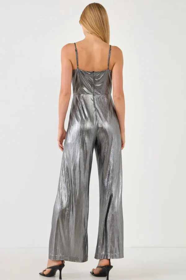 ENDLESS ROSE Tops | One Pieces*- Cowl Neck Cami Bodice Metallic Jumpsuit DARKSILVER