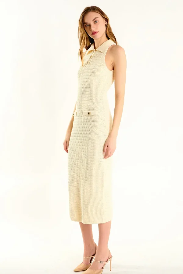 ENDLESS ROSE Tops*- Crochet Knit Midi Dress IVORY