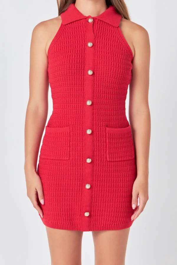 ENDLESS ROSE Tops*- Crochet Knit Dress
