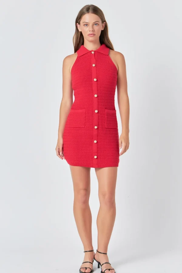ENDLESS ROSE Tops*- Crochet Knit Dress