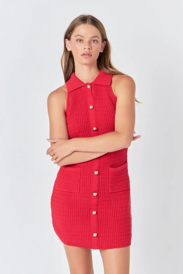 ENDLESS ROSE Tops*- Crochet Knit Dress