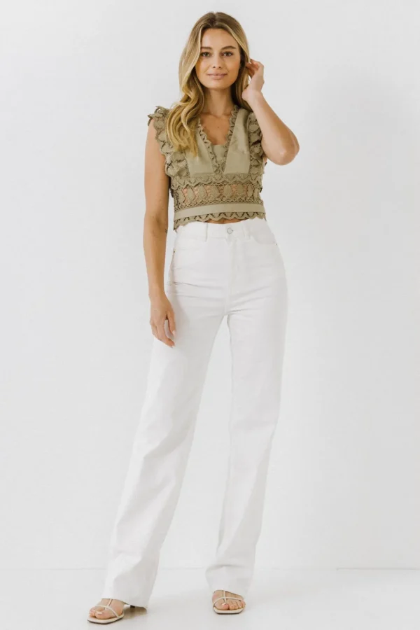 ENDLESS ROSE Tops*- Crochet Lace Crop Top