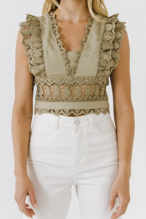ENDLESS ROSE Tops*- Crochet Lace Crop Top