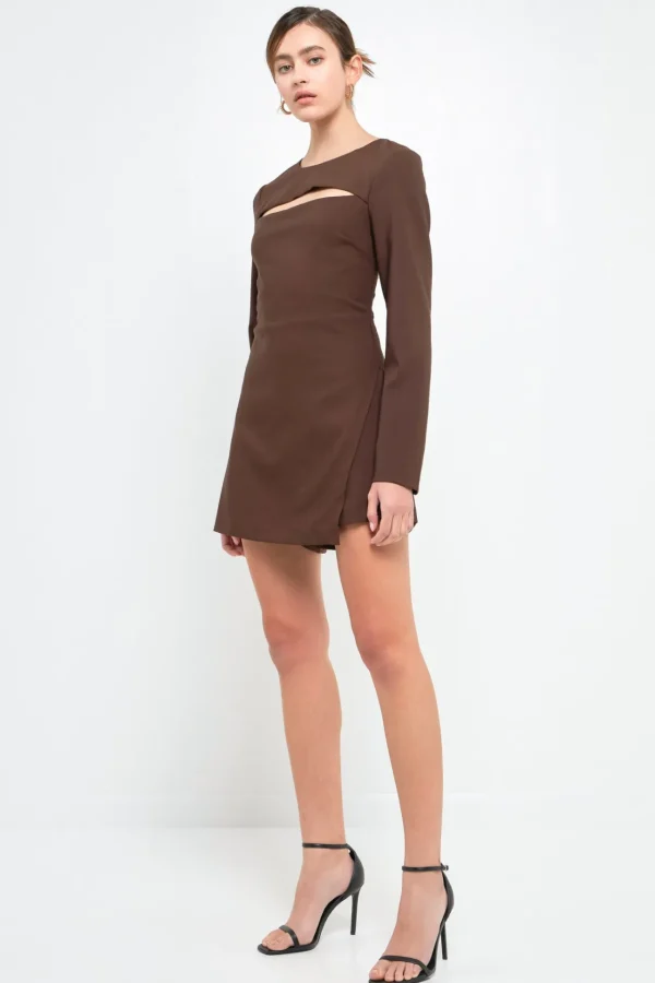ENDLESS ROSE Tops*- Cut Out Detail Romper BROWN
