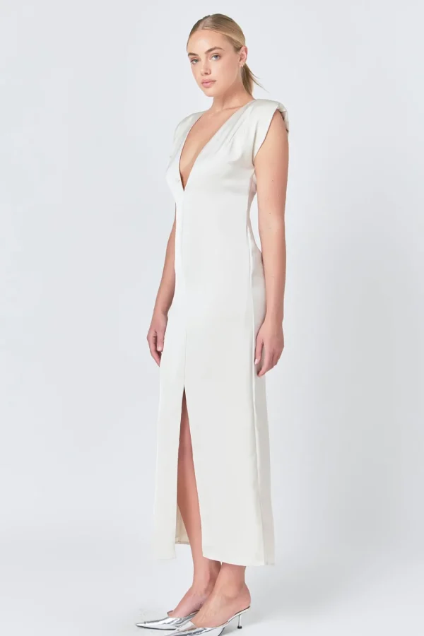 ENDLESS ROSE Tops*- Deep V Maxi Dress CHAMPAGNE