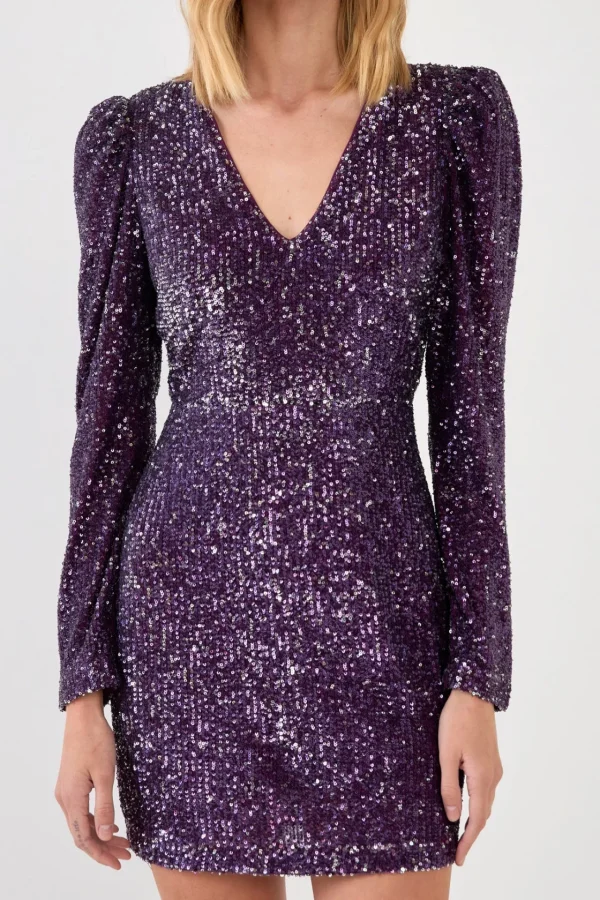 ENDLESS ROSE Tops*- Deep V Sequins Mini