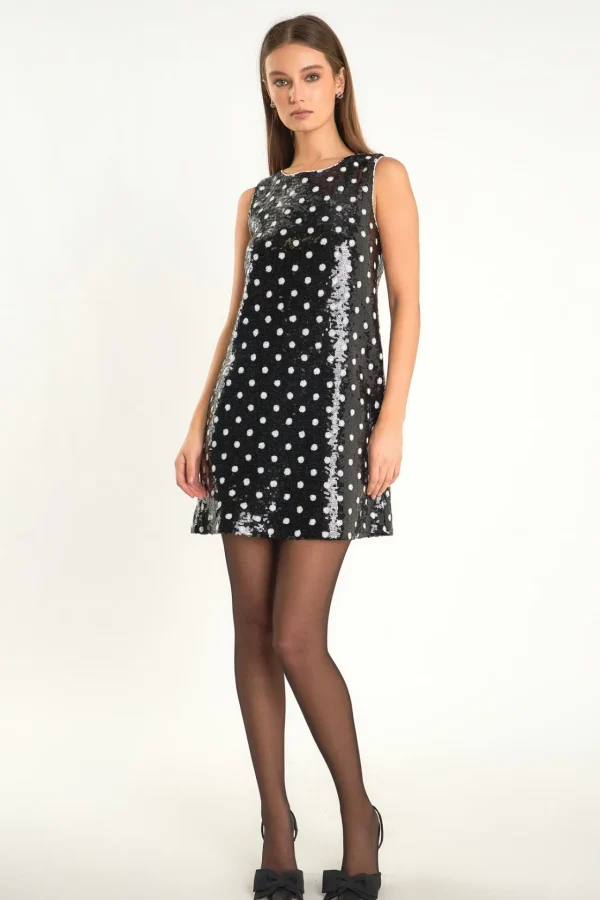 ENDLESS ROSE Tops*- Dot Sequin Mini Dress BLACK/WHITE