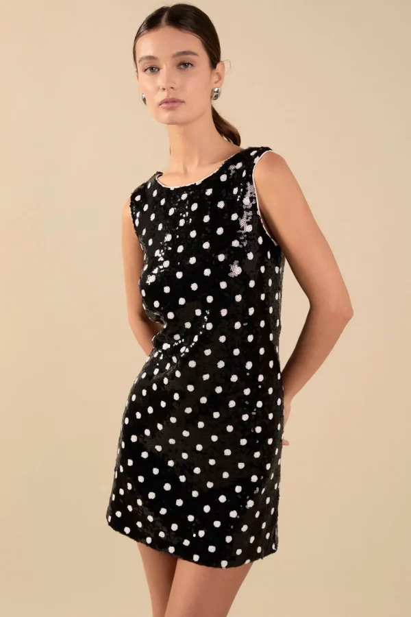 ENDLESS ROSE Tops*- Dot Sequin Mini Dress BLACK/WHITE
