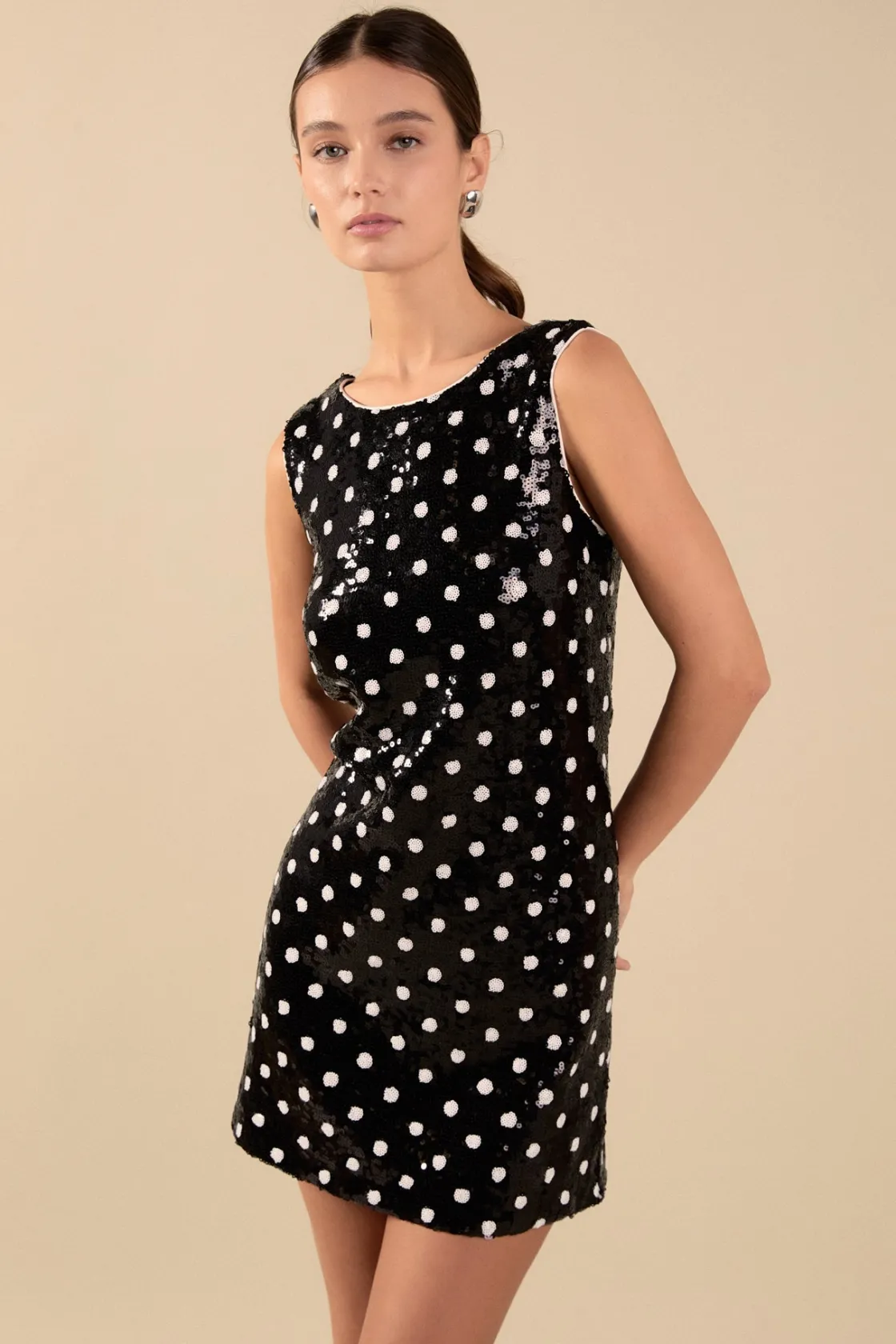 endless_rose__dot_sequin__4.webp ENDLESS ROSE Tops*- Dot Sequin Mini Dress BLACK/WHITE