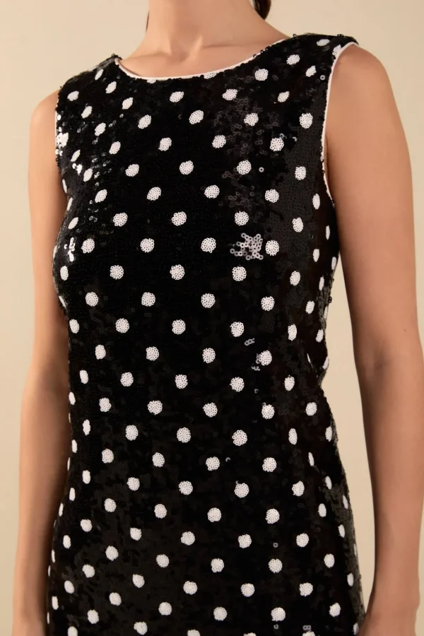 ENDLESS ROSE Tops*- Dot Sequin Mini Dress BLACK/WHITE