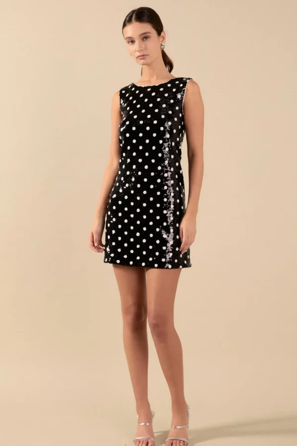 ENDLESS ROSE Tops*- Dot Sequin Mini Dress BLACK/WHITE