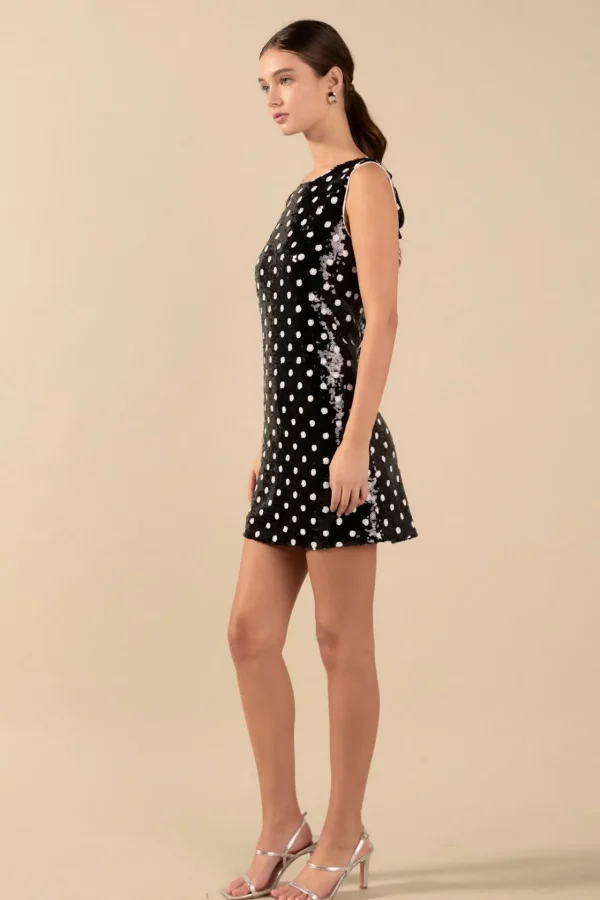 ENDLESS ROSE Tops*- Dot Sequin Mini Dress BLACK/WHITE