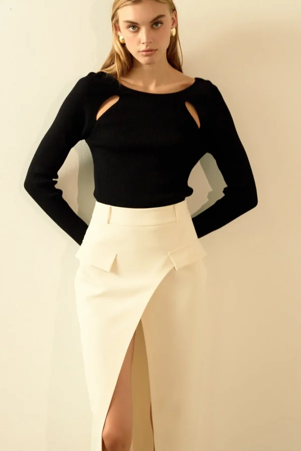 ENDLESS ROSE Tops*- Double Cut Out Knit Top