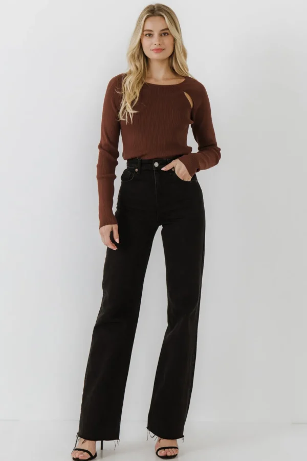 ENDLESS ROSE Tops*- Double Cut Out Knit Top